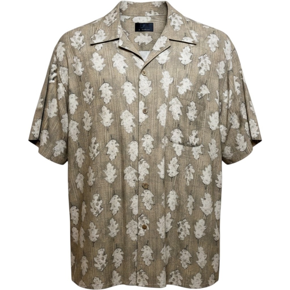 J Ferrar Mens Tan White Oak Leaf‎ Print Short Sleeve Button Down Shirt XL